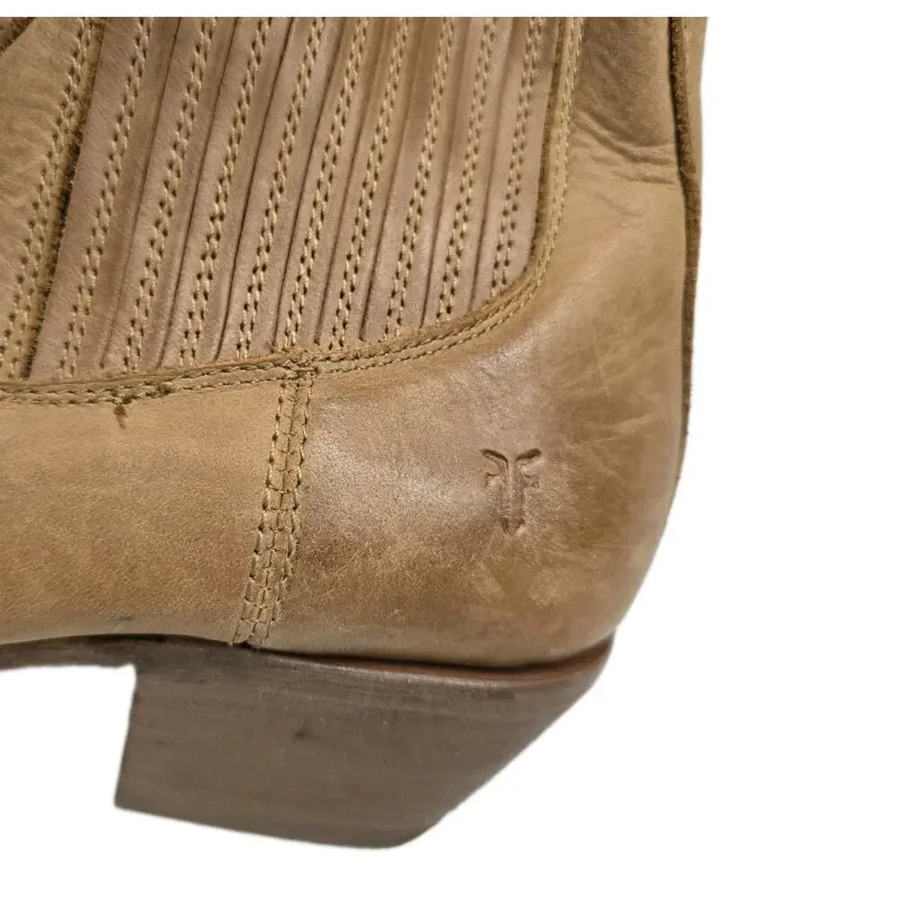 Frye Sacha Chelsea Boots Tan Leather Western Snip Toe Sz 6.5 B Made in Mexico